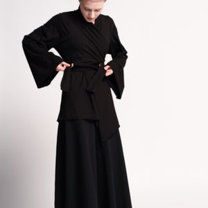 Japanese Kimono, Boho Kimono, Black Kimono Cardigan, Woman's Kimono Top, Wrap Top, Black Urban Clothing, Sustainable Fashion , Eco Friendly image 10