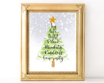 Christmas Tree Print / Every Day Spirit / Inspirational Quote / Joy Love Peace / Holiday Quote / Holiday Gift / Christmas Uplifting Gift