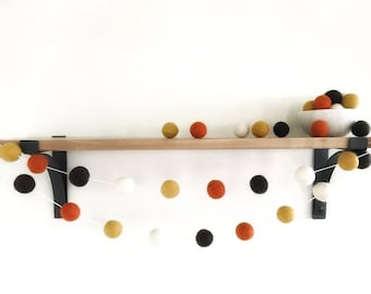 Harvest Fall Felt Ball Garland, Autumn Decor, Orange Gold and Brown Pom Pom Garland, Thanksgiving Decoration