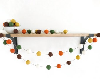 Hayride Fall Felt Ball Garland, Autumn Decor, Orange Gold Green and Brown Garland, Thanksgiving Decoration, Thanksgiving Felt Ball Bunting