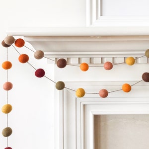 Falling Leaves Felt Ball Garland, Thanksgiving Felt Ball Garland, Autumn Decor, Orange Gold Burgundy and Brown Pom Pom Garland