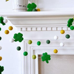 Lucky Saint Patrick's Day Felt Ball Garland, Green and Gold Pom Pom Garland