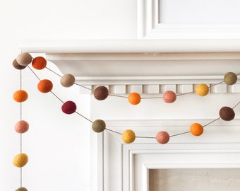 Falling Leaves Felt Ball Garland, Thanksgiving Felt Ball Garland, Autumn Decor, Orange Gold Burgundy and Brown Pom Pom Garland