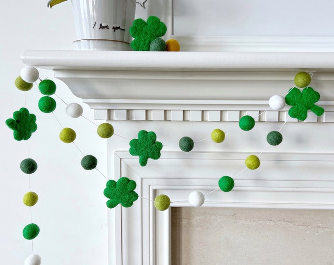 Featured listing image: Green Shamrocks Saint Patrick's Day Felt Ball Garland