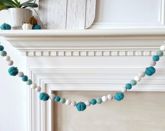 Teal Pumpkin Felt Ball Garland