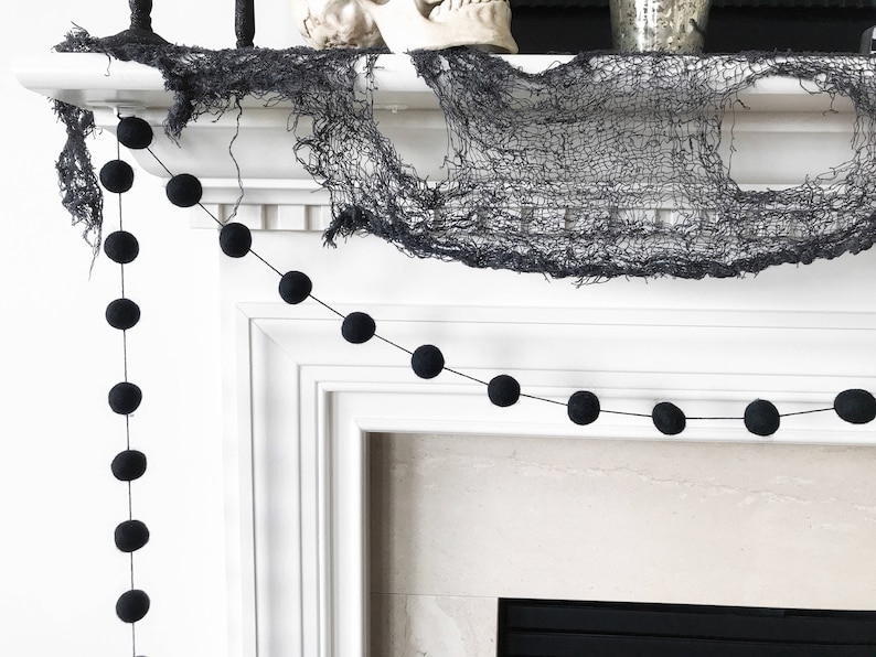 Black Felt Ball Garland Halloween Pom Pom Garland Wedding Etsy