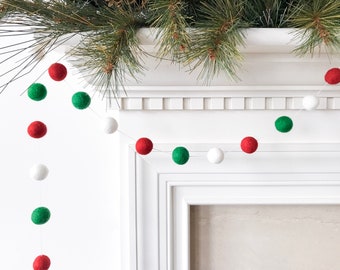 Classic Christmas Felt Ball Garland, Holiday Pom Pom Garland, Banner, Party Decor