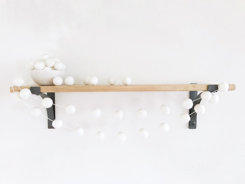 White Felt Ball Garland, Girl or Boy Baby Shower Pom Pom Garland, Wedding Banner, Party Decor image 1