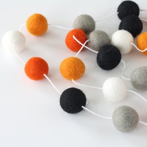 Halloween Garland, Orange Grey and Black Felt Ball Garland, Ghost and Pumpkin Pom Pom Garland, Halloween Banner, Halloween Party Decor image 6