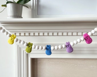 Bunny Felt Ball Garland for Easter, Peeps Easter Garland