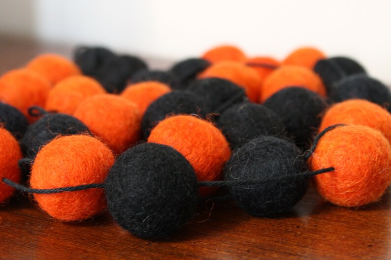 Halloween Felt Ball Garland Garland Black and Orange Pom Pom Etsy