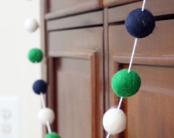 Navy and Green Preppy Garland, Baby Shower Garland, Felt Ball Garland, Boys Pom Pom Garland, Nursery Decor