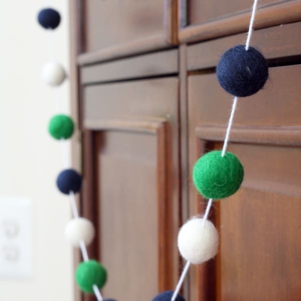 Navy and Green Preppy Garland, Baby Shower Garland, Felt Ball Garland, Boys Pom Pom Garland, Nursery Decor