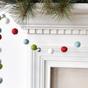 Metallic Christmas Felt Ball Garland, Playful Holiday Pom Pom Garland, Christmas Decor, Christmas Decoration, Felt Ball Bunting image 2