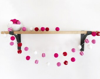 Perfect Together Valentines Day Felt Ball Garland, Red, Pink and White Pom Pom Garland, Banner, Party Decor