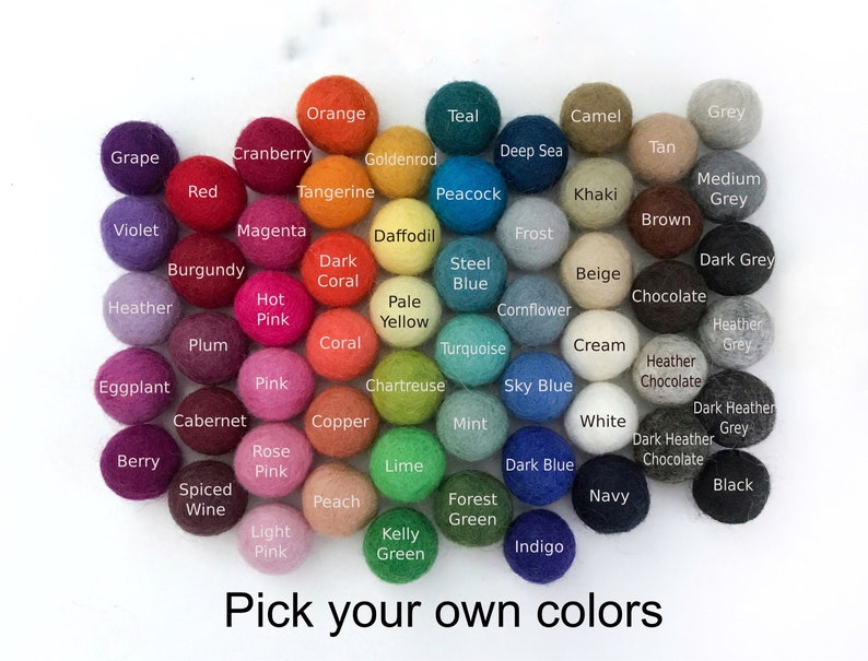 2 cm Wool Felt Balls Choose Your Own Colors Pom Pom Balls Wool Felt Beads Felted Wool Balls, image 3