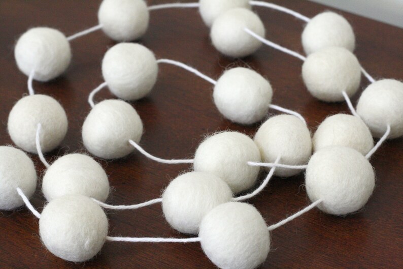 White Felt Ball Garland, Girl or Boy Baby Shower Pom Pom Garland, Wedding Banner, Party Decor image 4