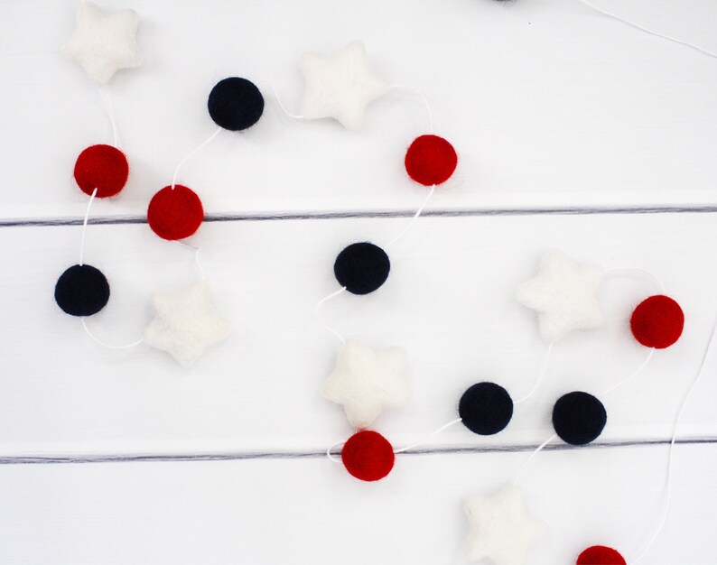 Stars 4th of July Garland, Felt Ball Garland, July 4th Garland, Pom Pom Garland, Anerican Banner, Fourth of July Party Decor image 8