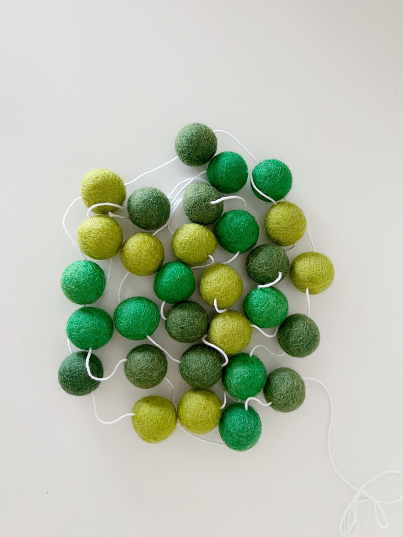 Luck of the Irish St. Patricks Day Felt Ball Garland, Shades of Green Pom Pom Garland image 4