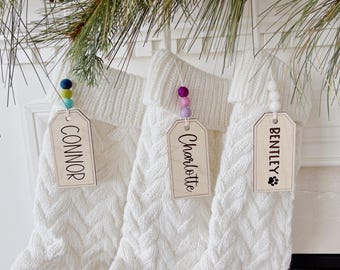 Custom Wooden Christmas Stocking Name Tag - Handcrafted Wooden Gift Labels
