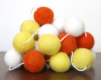 Candy Corn Felt Ball Garland, Halloween Pom Pom Garland, Orange Yellow and White Banner, Halloween Party Decor, Holiday Bunting