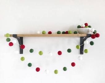 Traditional Christmas Felt Ball Garland, Holiday Pom Pom Garland, Banner, Party Decor