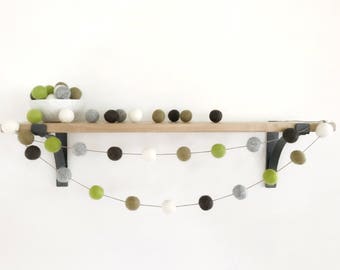 Woodland Felt Ball Garland, Fall Decor, Green Grey and Brown Pom Pom Garland, Autumn Decoration, Forest Baby Shower Felt Ball Bunting