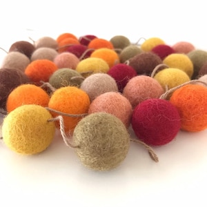 Falling Leaves Felt Ball Garland, Thanksgiving Felt Ball Garland, Autumn Decor, Orange Gold Burgundy and Brown Pom Pom Garland image 4