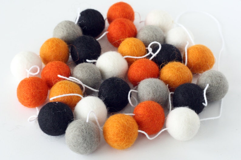 Halloween Garland, Orange Grey and Black Felt Ball Garland, Ghost and Pumpkin Pom Pom Garland, Halloween Banner, Halloween Party Decor image 5