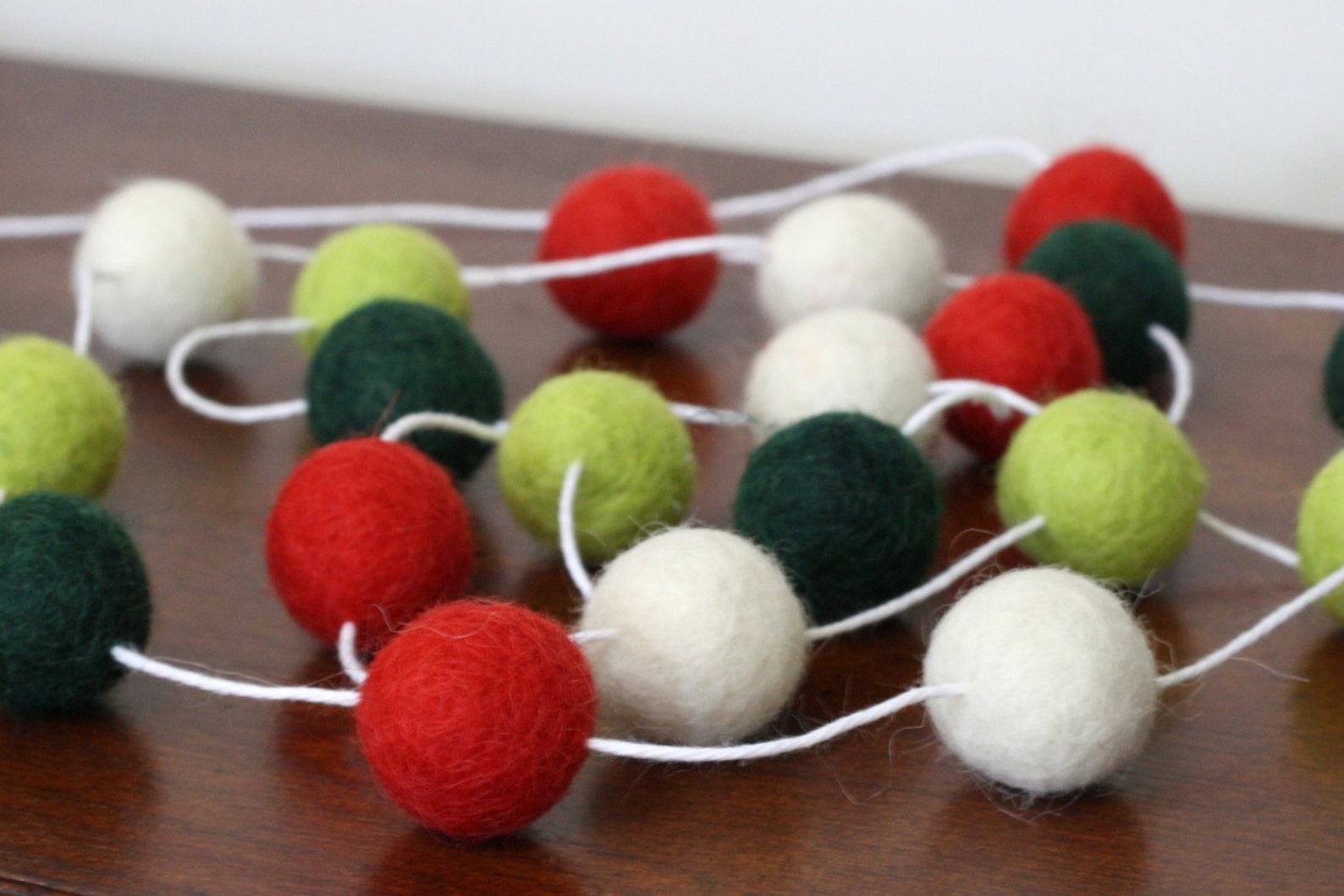 Traditional Christmas Felt Ball Garland Holiday Pom Pom Etsy