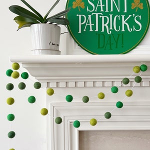 Luck of the Irish St. Patricks Day Felt Ball Garland, Shades of Green Pom Pom Garland image 1