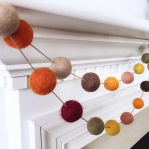 Falling Leaves Felt Ball Garland, Thanksgiving Felt Ball Garland, Autumn Decor, Orange Gold Burgundy and Brown Pom Pom Garland image 2