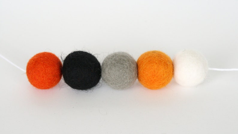 Halloween Garland, Orange Grey and Black Felt Ball Garland, Ghost and Pumpkin Pom Pom Garland, Halloween Banner, Halloween Party Decor image 7