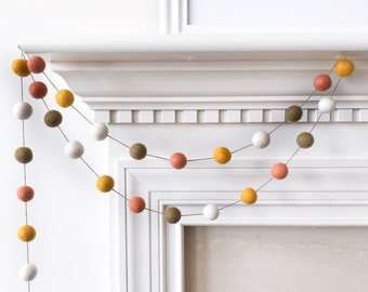 Autumn Felt Ball Garland, Fall Decor, Copper and Gold Pom Pom Garland, Thanksgiving Felt Ball Garland