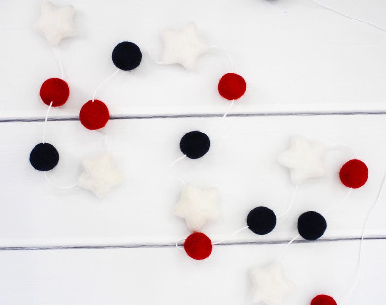 Stars 4th of July Garland, Felt Ball Garland, July 4th Garland, Pom Pom Garland, Anerican Banner, Fourth of July Party Decor image 4