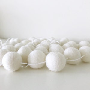 White Felt Ball Garland, Girl or Boy Baby Shower Pom Pom Garland, Wedding Banner, Party Decor image 2