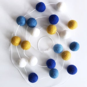 Hanukkah Felt Ball Garland, Blue Gold and White Garland, Chanukkah Garland, Hanukkah Decor image 4