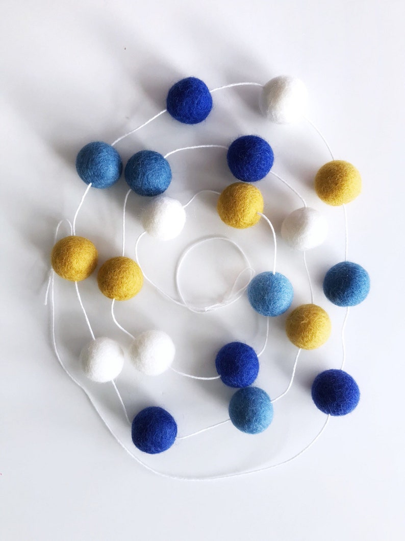 Hanukkah Felt Ball Garland, Blue Gold and White Garland, Chanukkah Garland, Hanukkah Decor image 4