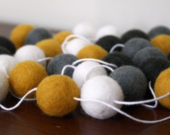 Boys Nursery Decor, Baby Shower Decor, Gold and Grey Birthday Party Decoration, Felt Ball Garland