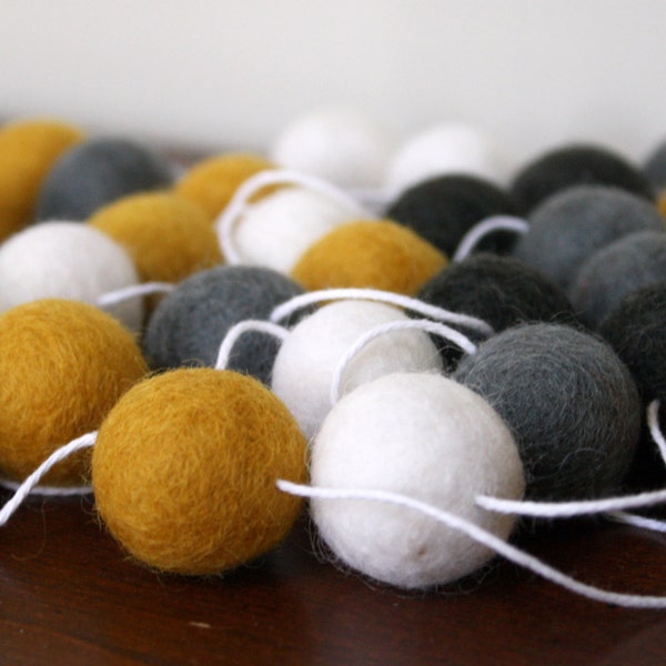 Boys Nursery Decor, Baby Shower Decor, Gold and Grey Birthday Party Decoration, Felt Ball Garland