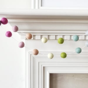 Pastel Rainbow Felt Ball Garland, Easter Felt Ball Garland, Spring Garland, Pom Pom Garland, Banner, Gender Neutral Nursery Decoration image 1