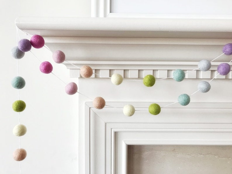 Pastel Rainbow Felt Ball Garland, Easter Felt Ball Garland, Spring Garland, Pom Pom Garland, Banner, Gender Neutral Nursery Decoration image 1