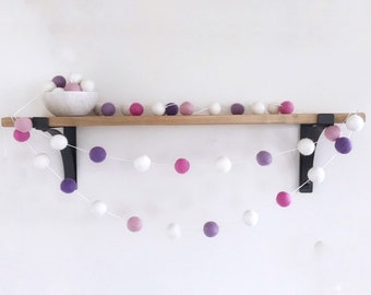 Pink, Purple and White Valentines Day Felt Ball Garland