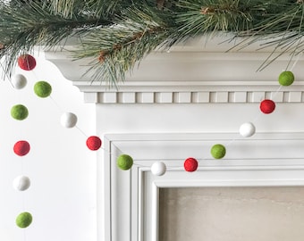 Modern Christmas Felt Ball Garland, Holiday Pom Pom Garland, Christmas Decoration, Party Decor, Xmas Garland