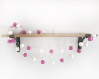 Pink and White Felt Ball Garland, Valentines Day Pom Pom Garland, Banner, Party Decor