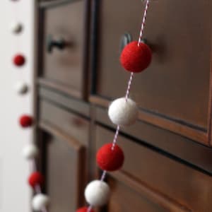 Christmas Tree Garland, Christmas Felt Ball Garland, Holiday Pom Pom Garland, Banner, Red and White Felt Garland image 4