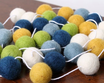 Blue Green and Yellow Boy Nursery decoration, Baby Boy Shower Garland, Felt Ball Garland for Boys Bedroom, Felt Garland, Party Decor