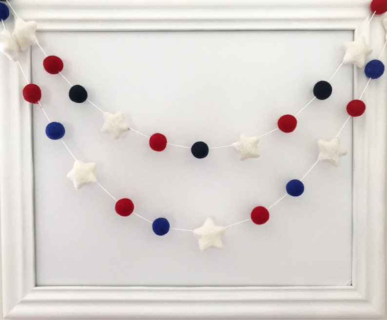 Stars 4th of July Garland, Felt Ball Garland, July 4th Garland, Pom Pom Garland, Anerican Banner, Fourth of July Party Decor image 7