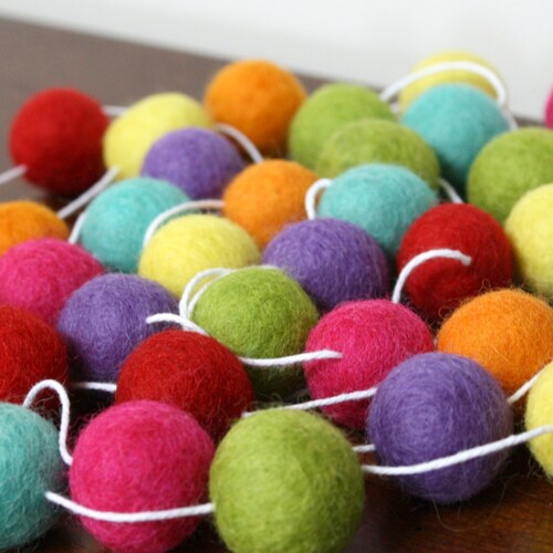 Rainbow Felt Ball Garland Girl or Boy Baby Shower Pom Pom Etsy