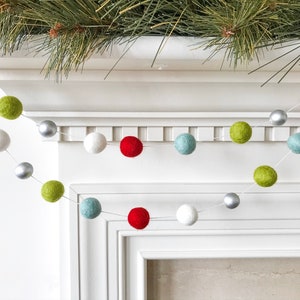 Metallic Christmas Felt Ball Garland, Playful Holiday Pom Pom Garland, Christmas Decor, Christmas Decoration, Felt Ball Bunting image 1